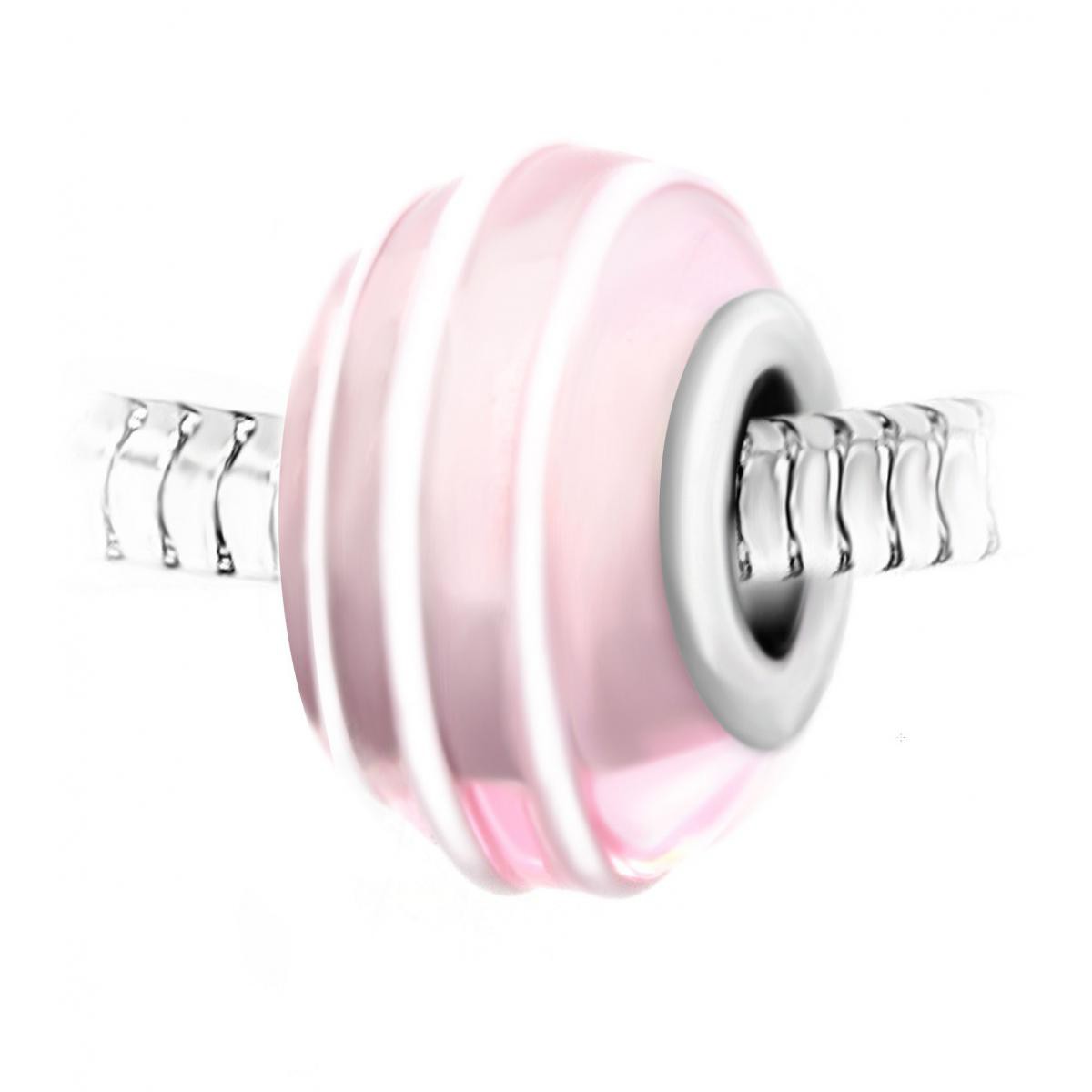 Charm perle spirale verre rose décoré main et acier par SC Crystal BEA0131